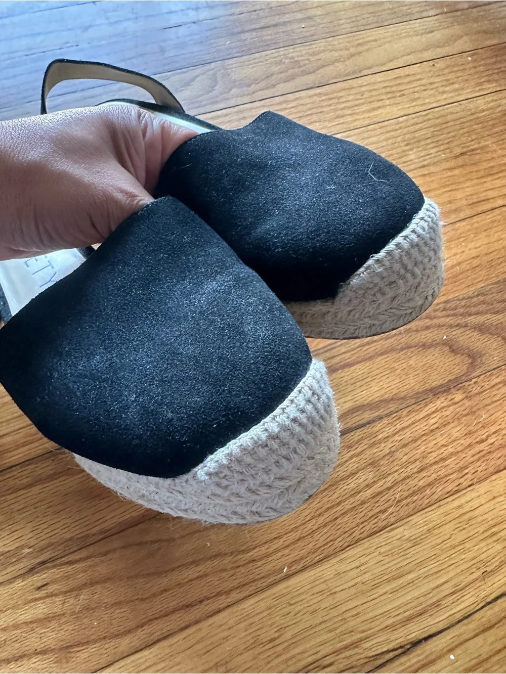 Sole Society Black Suede Espadrille Wedge Sandals Jute Heel Size 8.5M
